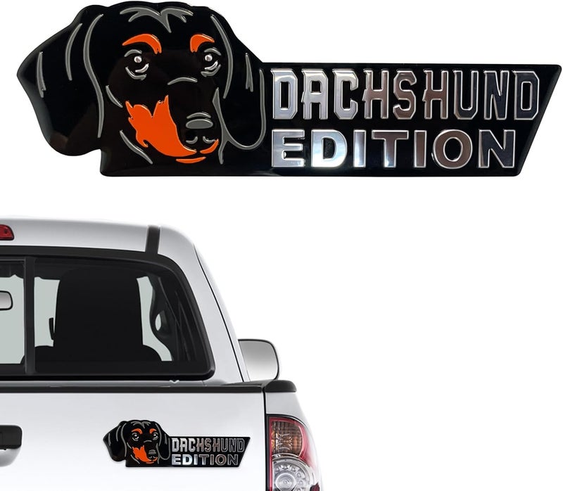 Queenik Dog Edition 3D Car Badge, Laser Cutting Metal Emblem, Cute Dogs Decals (Dachshund) - Image 1